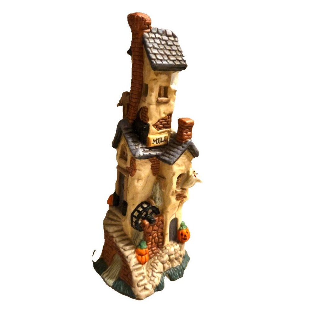 Spooky Halloween Decor Porcelain Mill House Luminary Ghosts Pumpkins Vtg